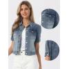 image:imageAllegra K Casual Jean Jacket for Womens Short Puff Sleeves ButtonDown Denim JacketGrey Blue