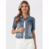 image:imageAllegra K Casual Jean Jacket for Womens Short Puff Sleeves ButtonDown Denim JacketGrey Blue