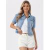 image:imageAllegra K Casual Jean Jacket for Womens Short Puff Sleeves ButtonDown Denim JacketLight Blue