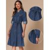 image:imageAllegra K Denim Dress for Womens Long Sleeve Button Down ALine Belted Classic Jean DressesDark Blue
