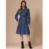image:imageAllegra K Denim Dress for Womens Long Sleeve Button Down ALine Belted Classic Jean DressesDark Blue