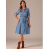 image:imageAllegra K Denim Dress for Womens Long Sleeve Button Down ALine Belted Classic Jean DressesLight Blue