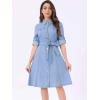 image:imageAllegra K Denim Dress for Womens Long Sleeve Button Down ALine Belted Classic Jean DressesSky Blue