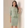 image:imageAllegra K Womens 2 Piece Tweed Skirt Set Suit Jacket Pencil Skirt Elegant Business Suits for Women 2025Green