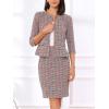 image:imageAllegra K Womens 2 Piece Tweed Skirt Set Suit Jacket Pencil Skirt Elegant Business Suits for Women 2025Red