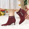 image:imageAllegra K Womens Bling Rhinestone Pointed Toe Stiletto Heels Ankle BootsBurgundy