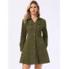 image:imageAllegra K Womens Denim Dress Button Down Collar V Neck Long Sleeve Aline Cotton Jean DressArmy Green