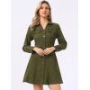 image:imageAllegra K Womens Denim Dress Button Down Collar V Neck Long Sleeve Aline Cotton Jean DressArmy Green