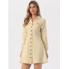 image:imageAllegra K Womens Denim Dress Button Down Collar V Neck Long Sleeve Aline Cotton Jean DressBeige