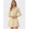 image:imageAllegra K Womens Denim Dress Button Down Collar V Neck Long Sleeve Aline Cotton Jean DressBeige