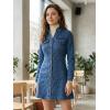 image:imageAllegra K Womens Denim Dress Button Down Collar V Neck Long Sleeve Aline Cotton Jean DressBlue