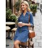 image:imageAllegra K Womens Denim Dress Button Down Collar V Neck Long Sleeve Aline Cotton Jean DressDark Blue