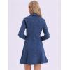 image:imageAllegra K Womens Denim Dress Button Down Collar V Neck Long Sleeve Aline Cotton Jean DressDark Blue