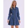image:imageAllegra K Womens Denim Dress Button Down Collar V Neck Long Sleeve Aline Cotton Jean DressDark Blue