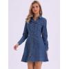 image:imageAllegra K Womens Denim Dress Button Down Collar V Neck Long Sleeve Aline Cotton Jean DressDark Blue