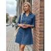image:imageAllegra K Womens Denim Dress Button Down Collar V Neck Long Sleeve Aline Cotton Jean DressDark Blue