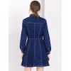 image:imageAllegra K Womens Denim Dress Button Down Collar V Neck Long Sleeve Aline Cotton Jean DressDeep Blue