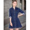 image:imageAllegra K Womens Denim Dress Button Down Collar V Neck Long Sleeve Aline Cotton Jean DressDeep Blue