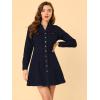 image:imageAllegra K Womens Denim Dress Button Down Collar V Neck Long Sleeve Aline Cotton Jean DressDenim Blue