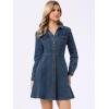image:imageAllegra K Womens Denim Dress Button Down Collar V Neck Long Sleeve Aline Cotton Jean DressGrey Blue