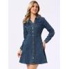 image:imageAllegra K Womens Denim Dress Button Down Collar V Neck Long Sleeve Aline Cotton Jean DressGrey Blue