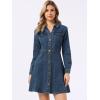 image:imageAllegra K Womens Denim Dress Button Down Collar V Neck Long Sleeve Aline Cotton Jean DressGrey Blue