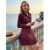 image:imageAllegra K Womens Denim Dress Button Down Collar V Neck Long Sleeve Aline Cotton Jean DressWine Red