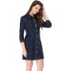 image:imageAllegra K Womens Denim Dresses Spring Summer Button Down 34 Sleeve 2026 Jean Mini DressDeep Blue