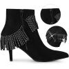 image:imageAllegra K Womens Fringe Heels Boot Rhinestone Stiletto Heel Ankle BootsBlack