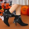 image:imageAllegra K Womens Fringe Heels Boot Rhinestone Stiletto Heel Ankle BootsBlack