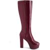 image:imageAllegra K Womens Patent Leather Platform Gogo Boots Chunky Heel Knee High BootsBurgundy