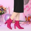 image:imageAllegra K Womens Pointed Toe Drawstring Pull on Block Heel Ankle BootsHot Pink