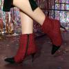 image:imageAllegra K Womens Pointed Toe Stiletto Heels Houndstooth Ankle BootiesRed Black