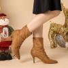 image:imageAllegra K Womens Pointy Toe Slouch Back Zipper Stiletto Heel Ankle BootsBrown