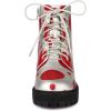image:imageAllegra K Womens Polka Dots Platform Zipper Lace Up Combat Disco BootsSilver Red