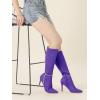 image:imageAllegra K Womens Rhinestone Crystal Chain Pointed Toe Stiletto Heels Knee High BootsDark Purple
