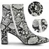 image:imageAllegra K Womens Snakeskin Print Boots Halloween Costumes Chunky High Heels Ankle BootsBlack White