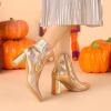 image:imageAllegra K Womens Snakeskin Print Boots Halloween Costumes Chunky High Heels Ankle BootsRose Gold