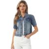 image:imageAllegra K Casual Jean Jacket for Womens Short Puff Sleeves ButtonDown Denim JacketGrey Blue