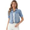 image:imageAllegra K Casual Jean Jacket for Womens Short Puff Sleeves ButtonDown Denim JacketLight Blue