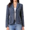 image:imageAllegra K Tweed Blazer for Womens Notch Lapel Long Sleeve 2025 Fall Elegant Business Casual JacketDark Blue