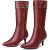 image:imageAllegra K Womens Boot Pointed Toe Kitten Heel Boots Knee High BootsBurgundy