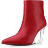 image:imageAllegra K Womens Clear Heel Pointed Toe Wedge Heels Ankle BootsRed