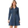 image:imageAllegra K Womens Denim Dress Button Down Collar V Neck Long Sleeve Aline Cotton Jean DressGrey Blue