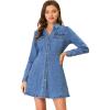 image:imageAllegra K Womens Denim Dress Button Down Collar V Neck Long Sleeve Aline Cotton Jean DressLight Blue