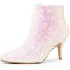 image:imageAllegra K Womens Glitter Pointed Toe Stiletto Heel Ankle BootsBling White