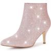 image:imageAllegra K Womens Glitter Pointed Toe Stiletto Heel Ankle BootsLight Pink