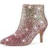 image:imageAllegra K Womens Glitter Pointed Toe Stiletto Heel Ankle BootsSilver Pink