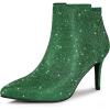 image:imageAllegra K Womens Glitter Pointed Toe Zipper Stiletto Heel Ankle BootsGreen