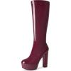 image:imageAllegra K Womens Patent Leather Platform Gogo Boots Chunky Heel Knee High BootsBurgundy